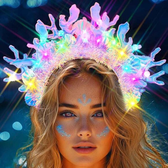 Light Up Mermaid Headband Coral Hair Accessories for Women Under the Sea Parties main image 6
